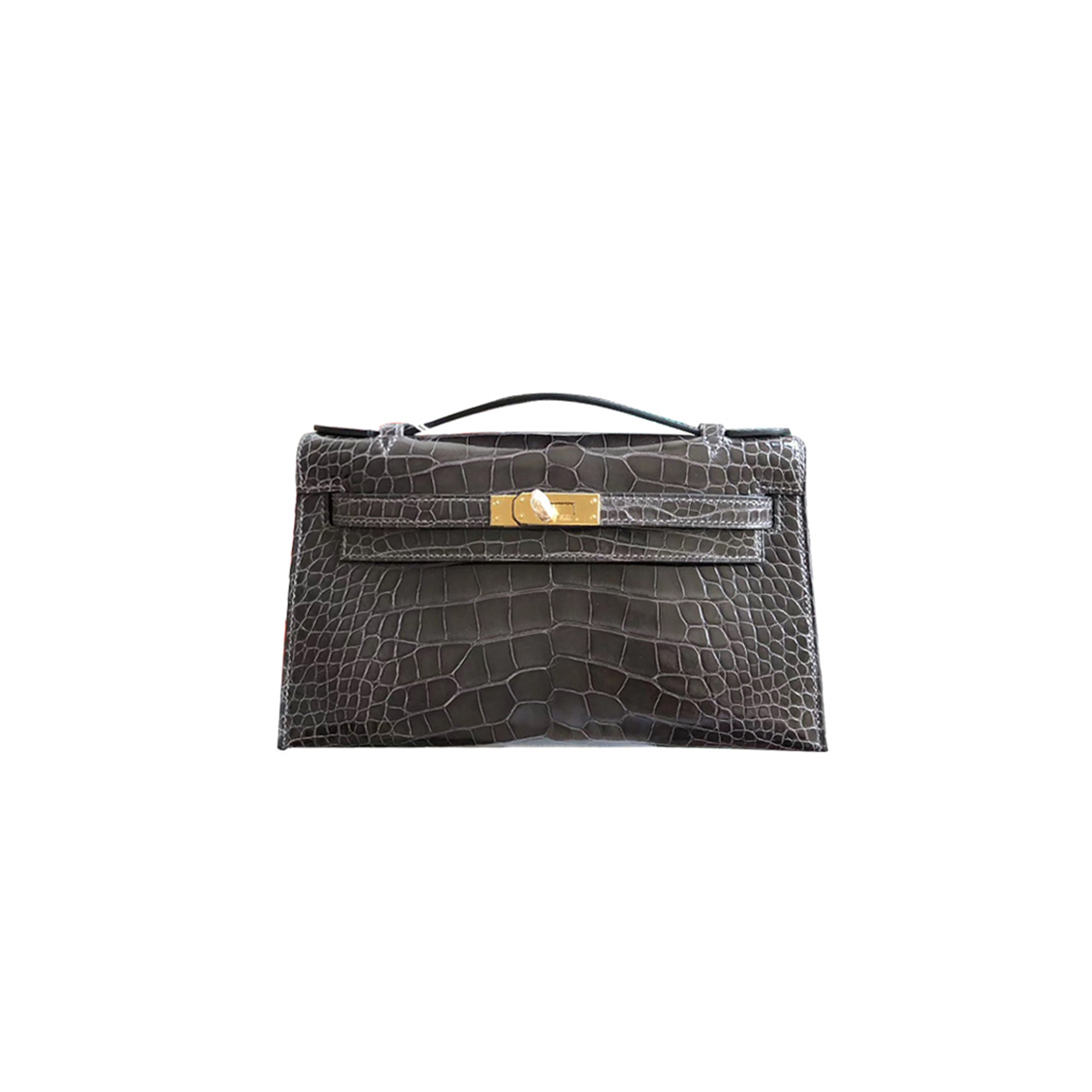 HERMÈS MASTER MINI KELLY GLOSSY CROCODILE LEATHER CLUTCH (22*14*7cm) 